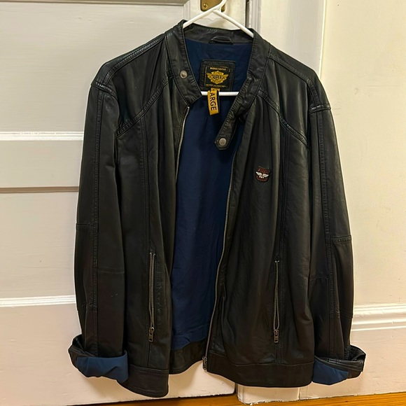 Superdry Men’s Leather Racer Jacket (Size: Large)